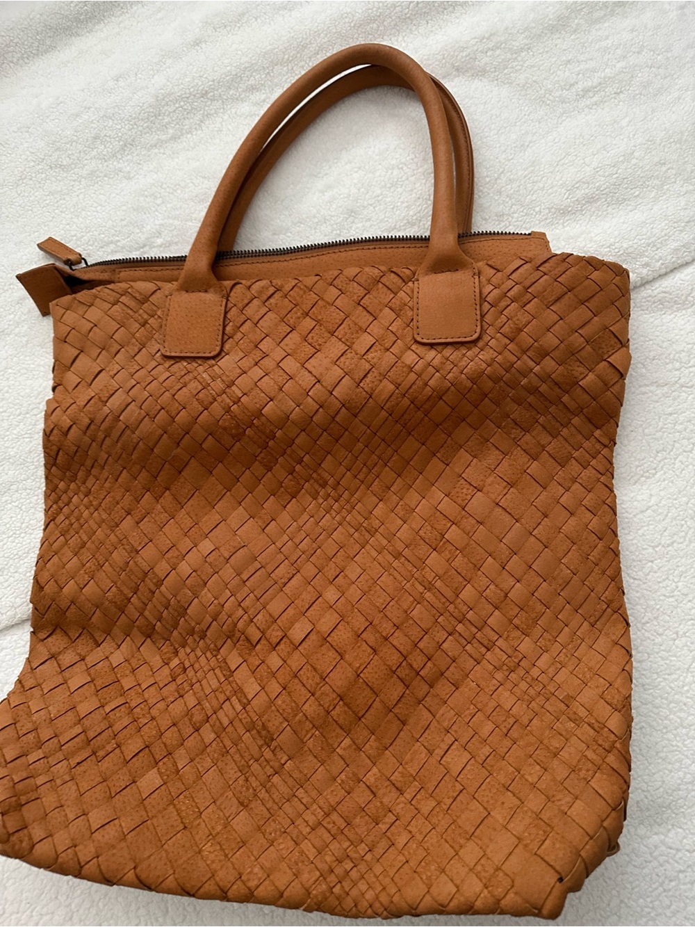 Woven leather Tote Bag in Cognac Brown